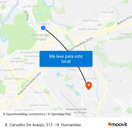 R. Carvalho De Araújo, 312 to Humanitas map