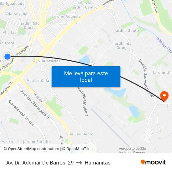 Av. Dr. Ademar De Barros, 29 to Humanitas map