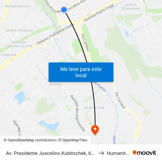 Av. Presidente Juscelino Kubitschek, 6701 to Humanitas map