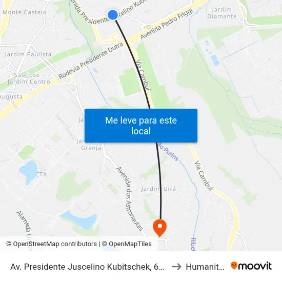 Av. Presidente Juscelino Kubitschek, 6701 to Humanitas map