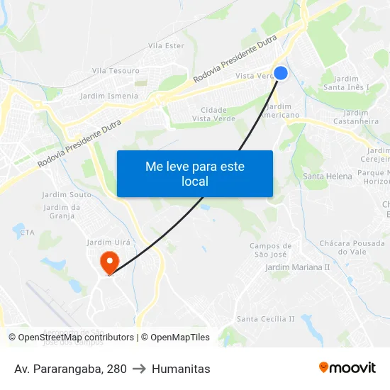 Av. Pararangaba, 280 to Humanitas map