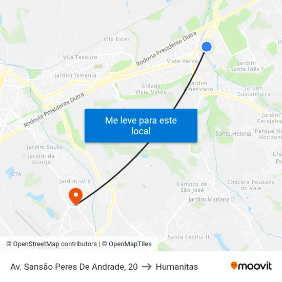 Av. Sansão Peres De Andrade, 20 to Humanitas map