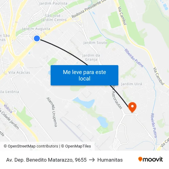 Av. Dep. Benedito Matarazzo, 9655 to Humanitas map