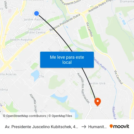 Av. Presidente Juscelino Kubitschek, 4657 to Humanitas map