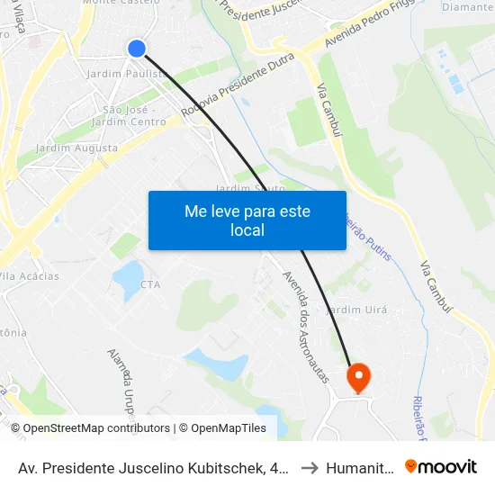 Av. Presidente Juscelino Kubitschek,  4705 to Humanitas map