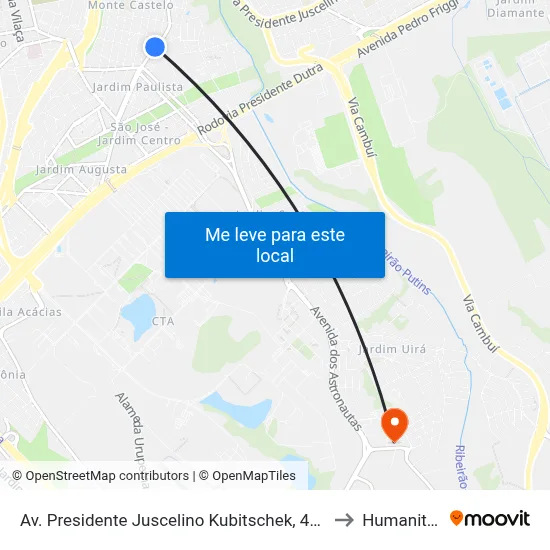 Av. Presidente Juscelino Kubitschek, 4845 to Humanitas map
