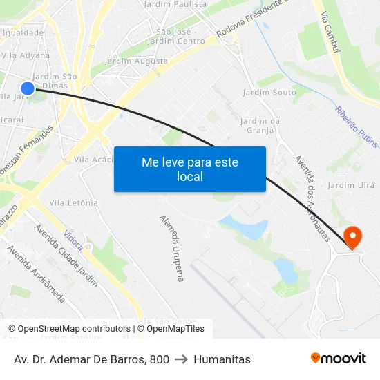 Av. Dr. Ademar De Barros, 800 to Humanitas map