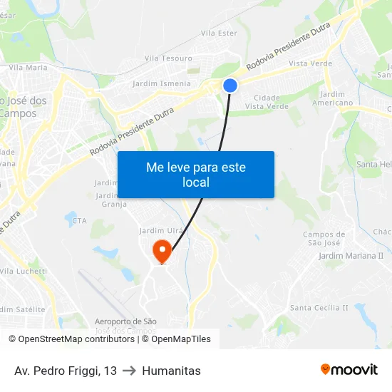 Av. Pedro Friggi, 13 to Humanitas map