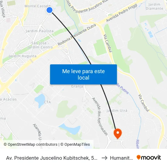 Av. Presidente Juscelino Kubitschek, 5122 to Humanitas map