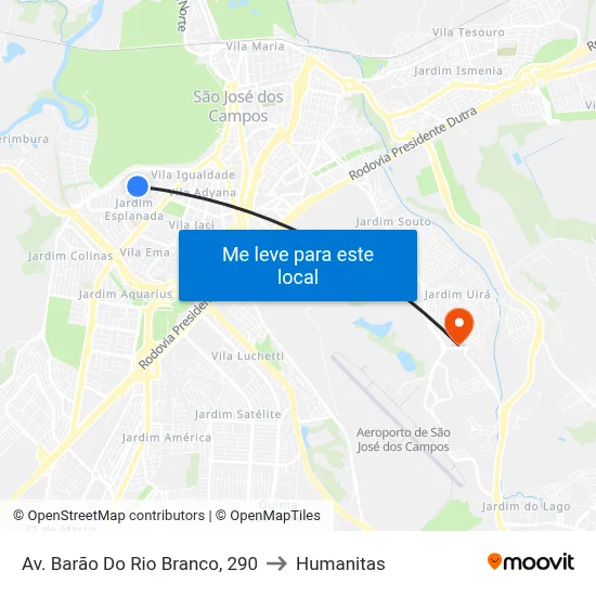 Av. Barão Do Rio Branco, 290 to Humanitas map