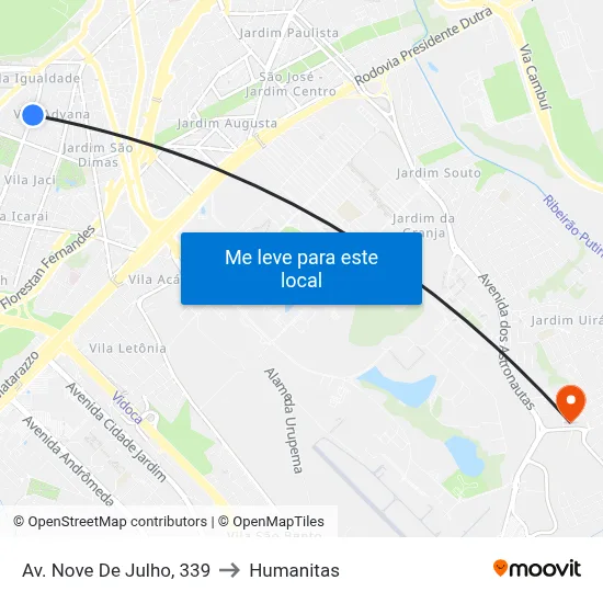 Av. Nove De Julho, 339 to Humanitas map