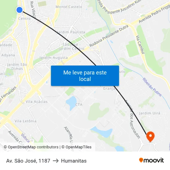 Av. São José, 1187 to Humanitas map