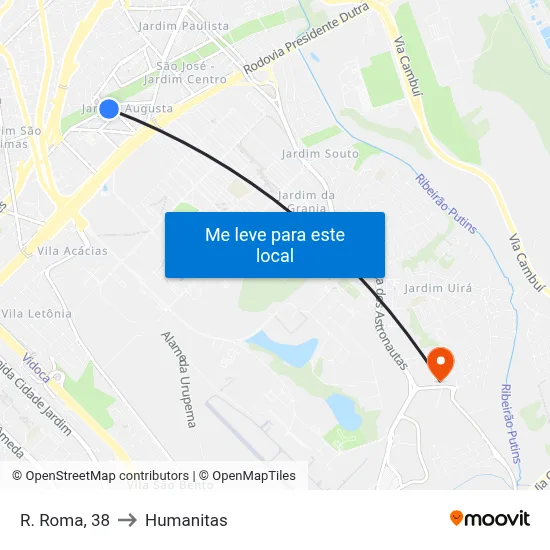 R. Roma, 38 to Humanitas map