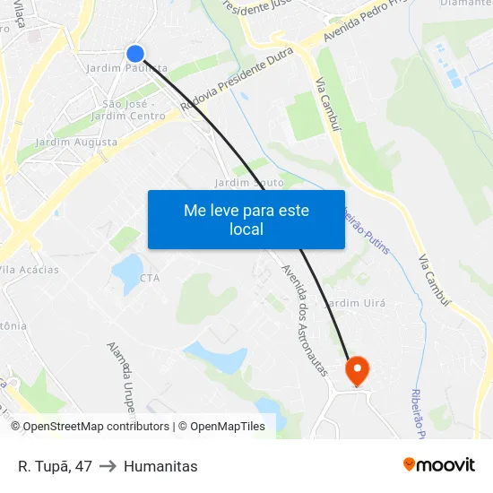 R. Tupã, 47 to Humanitas map