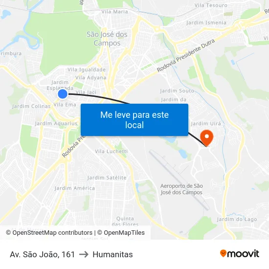 Av. São João, 161 to Humanitas map