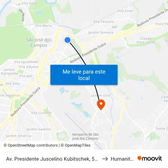 Av. Presidente Juscelino Kubitschek, 5425 to Humanitas map
