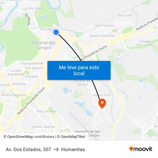 Av. Dos Estados, 307 to Humanitas map
