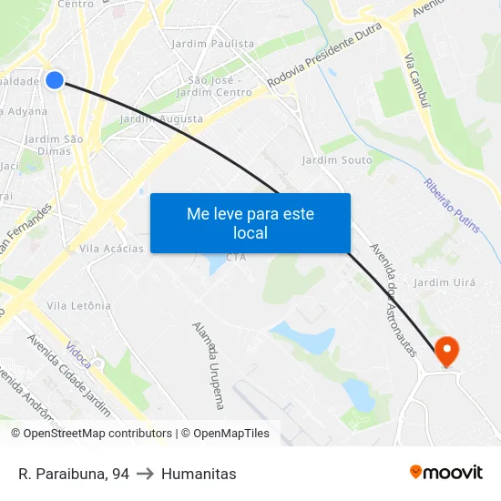 R. Paraibuna, 94 to Humanitas map