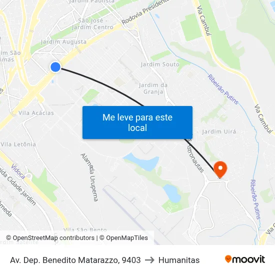 Av. Dep. Benedito Matarazzo, 9403 to Humanitas map