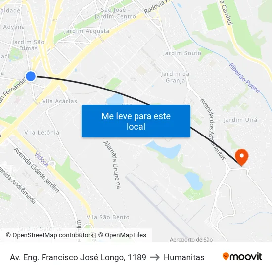 Av. Eng. Francisco José Longo, 1189 to Humanitas map
