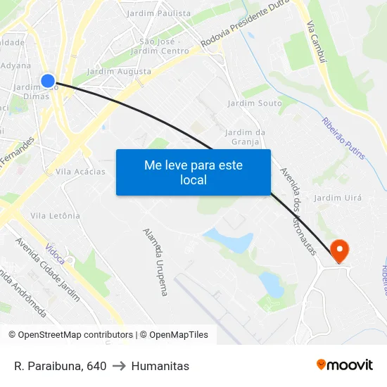 R. Paraibuna, 640 to Humanitas map