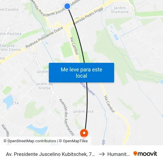Av. Presidente Juscelino Kubitschek, 7420 to Humanitas map