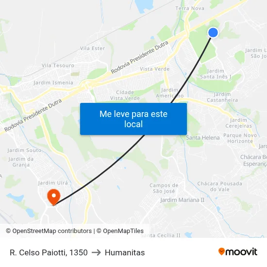 R. Celso Paiotti, 1350 to Humanitas map