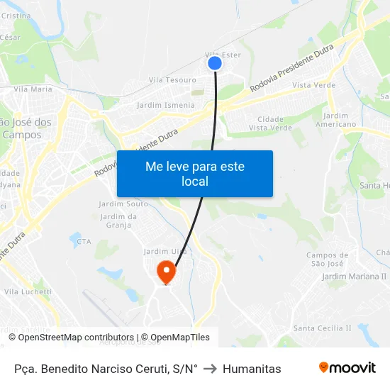 Pça. Benedito Narciso Ceruti, S/N° to Humanitas map