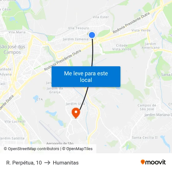 R. Perpétua, 10 to Humanitas map