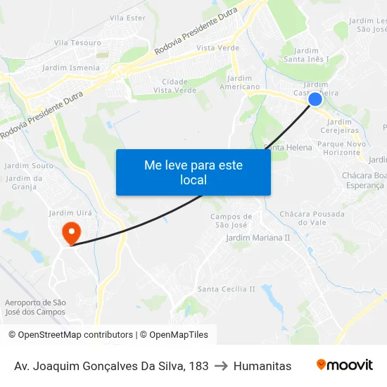Av. Joaquim Gonçalves Da Silva, 183 to Humanitas map