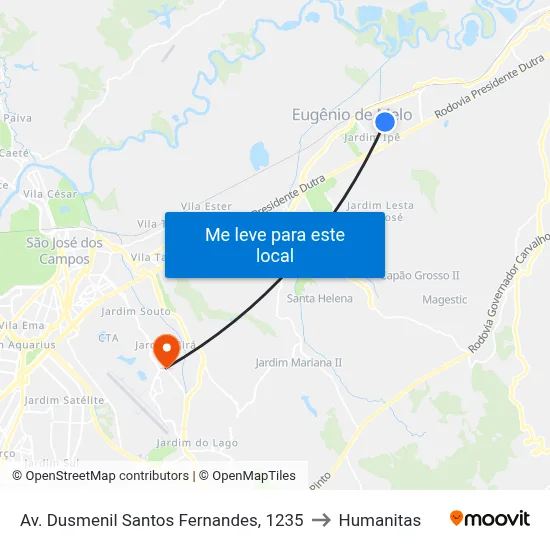 Av. Dusmenil Santos Fernandes, 1235 to Humanitas map