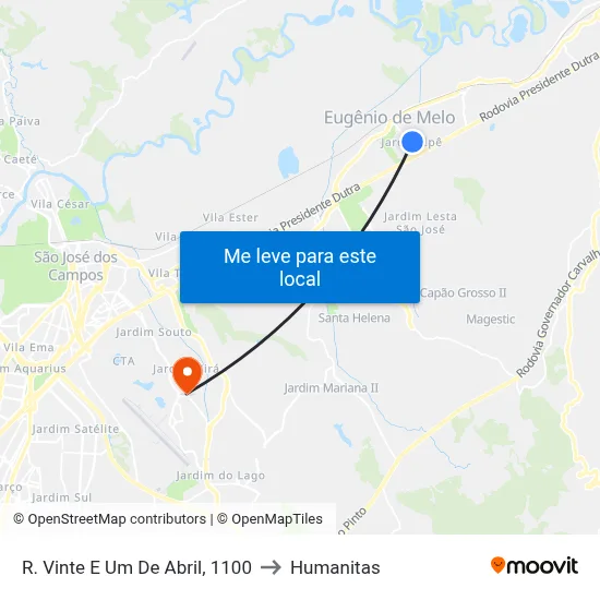 R. Vinte E Um De Abril, 1100 to Humanitas map