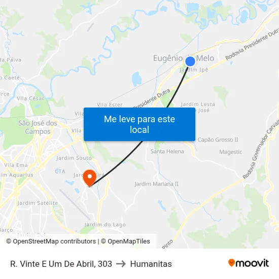 R. Vinte E Um De Abril, 303 to Humanitas map