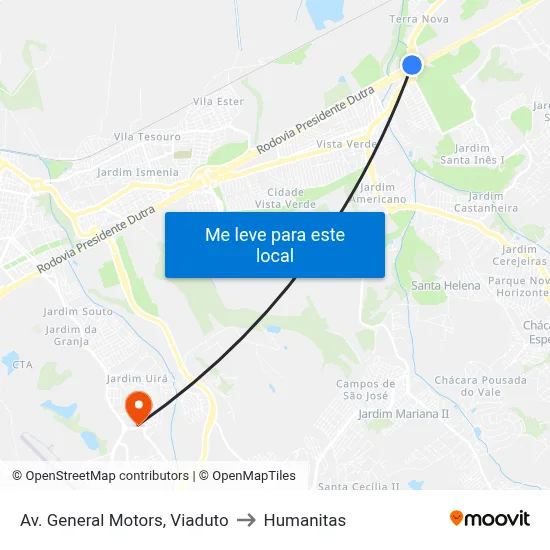 Av. General Motors, Viaduto to Humanitas map