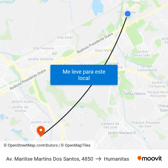 Av. Marilise Martins Dos Santos, 4850 to Humanitas map