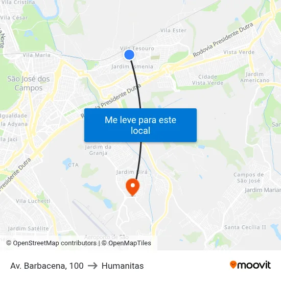 Av. Barbacena, 100 to Humanitas map