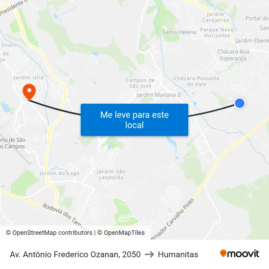 Av. Antônio Frederico Ozanan, 2050 to Humanitas map