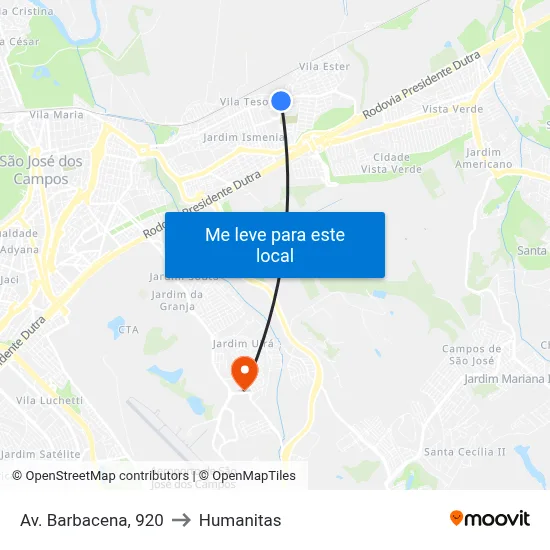 Av. Barbacena, 920 to Humanitas map