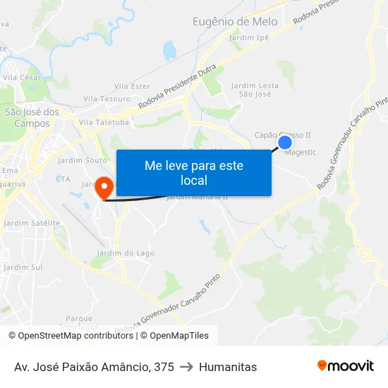 Av. José Paixão Amâncio, 375 to Humanitas map