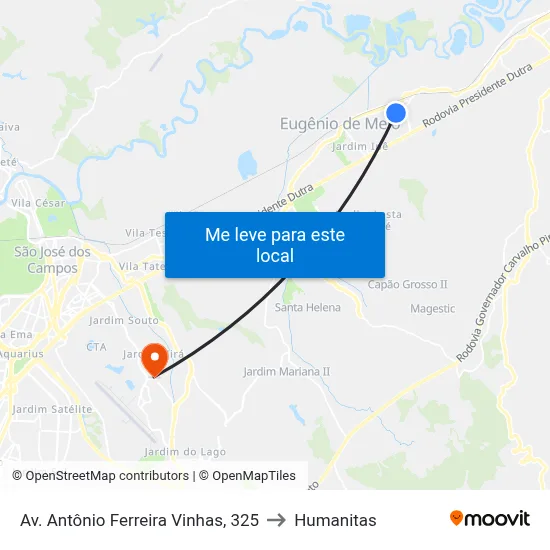 Av. Antônio Ferreira Vinhas, 325 to Humanitas map