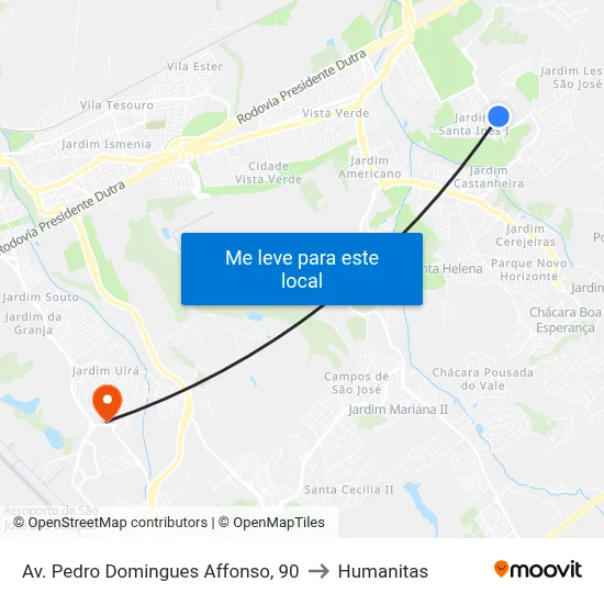 Av. Pedro Domingues Affonso, 90 to Humanitas map