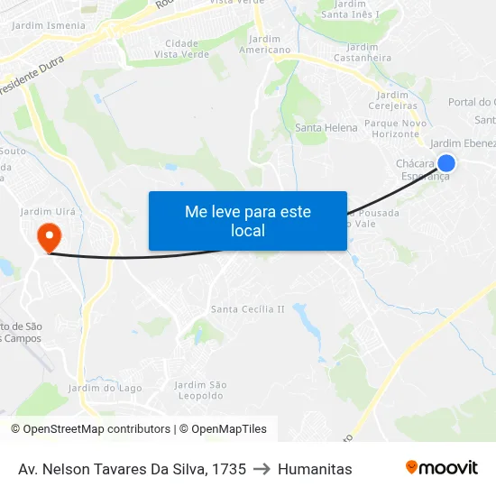 Av. Nelson Tavares Da Silva, 1735 to Humanitas map