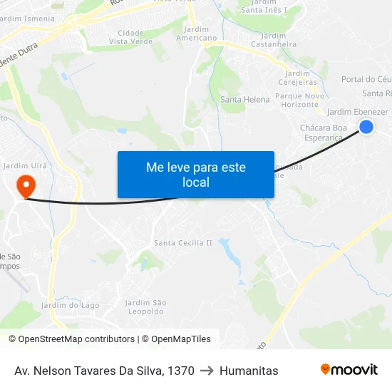 Av. Nelson Tavares Da Silva, 1370 to Humanitas map