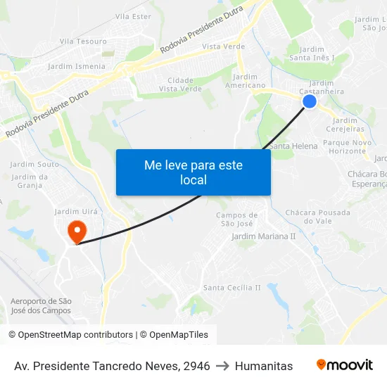 Av. Presidente Tancredo Neves, 2946 to Humanitas map