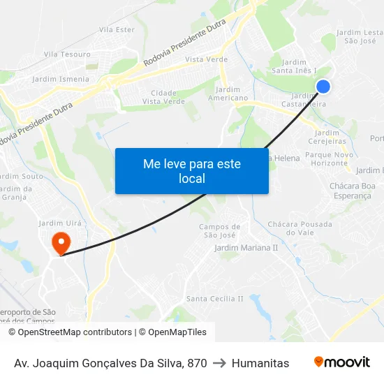 Av. Joaquim Gonçalves Da Silva, 870 to Humanitas map
