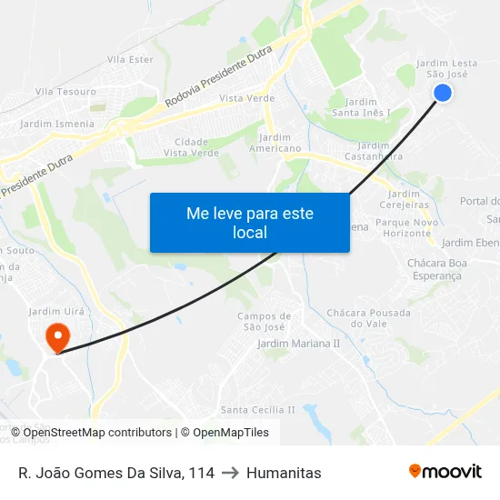 R. João Gomes Da Silva, 114 to Humanitas map