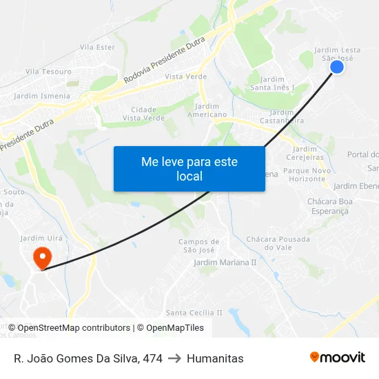 R. João Gomes Da Silva, 474 to Humanitas map