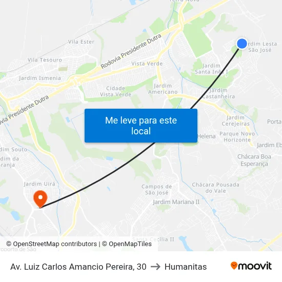 Av. Luiz Carlos Amancio Pereira, 30 to Humanitas map