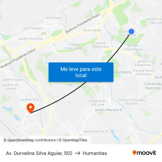 Av. Durvalina Silva Aguiar, 502 to Humanitas map