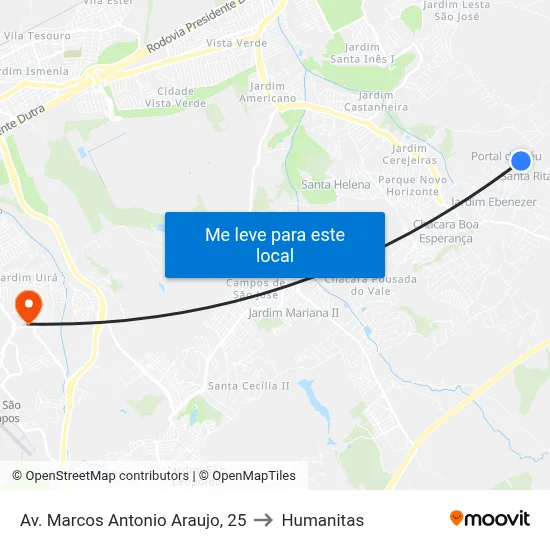 Av. Marcos Antonio Araujo, 25 to Humanitas map